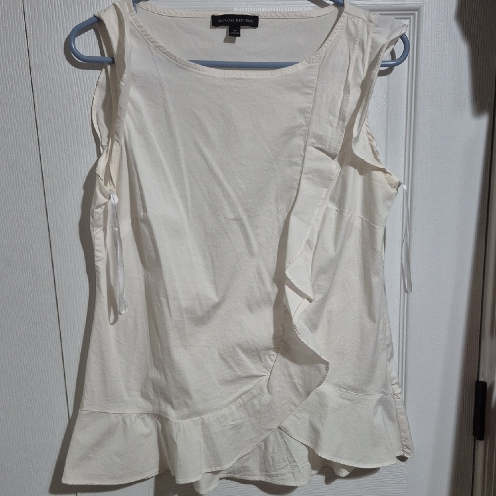 Banana Republic White Asymmetrical Ruffled Blouse
